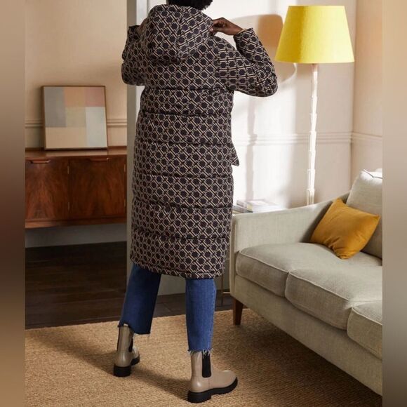 NWOT BODEN Skye Puffer Coat Tan Black Chain Geo size 12 - Picture 3 of 16